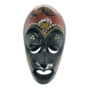 Handpainted 8" Indonesian Wooden Tribal Mask with Mother of Pearl Inlays